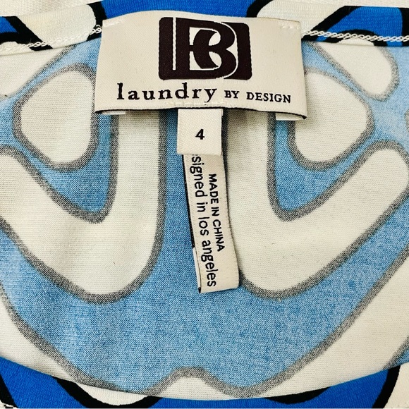 Laundry by Design Blue and White Geometric Shift Dress - 3/4 Sleeves - Size: 4 - Picture 5 of 5